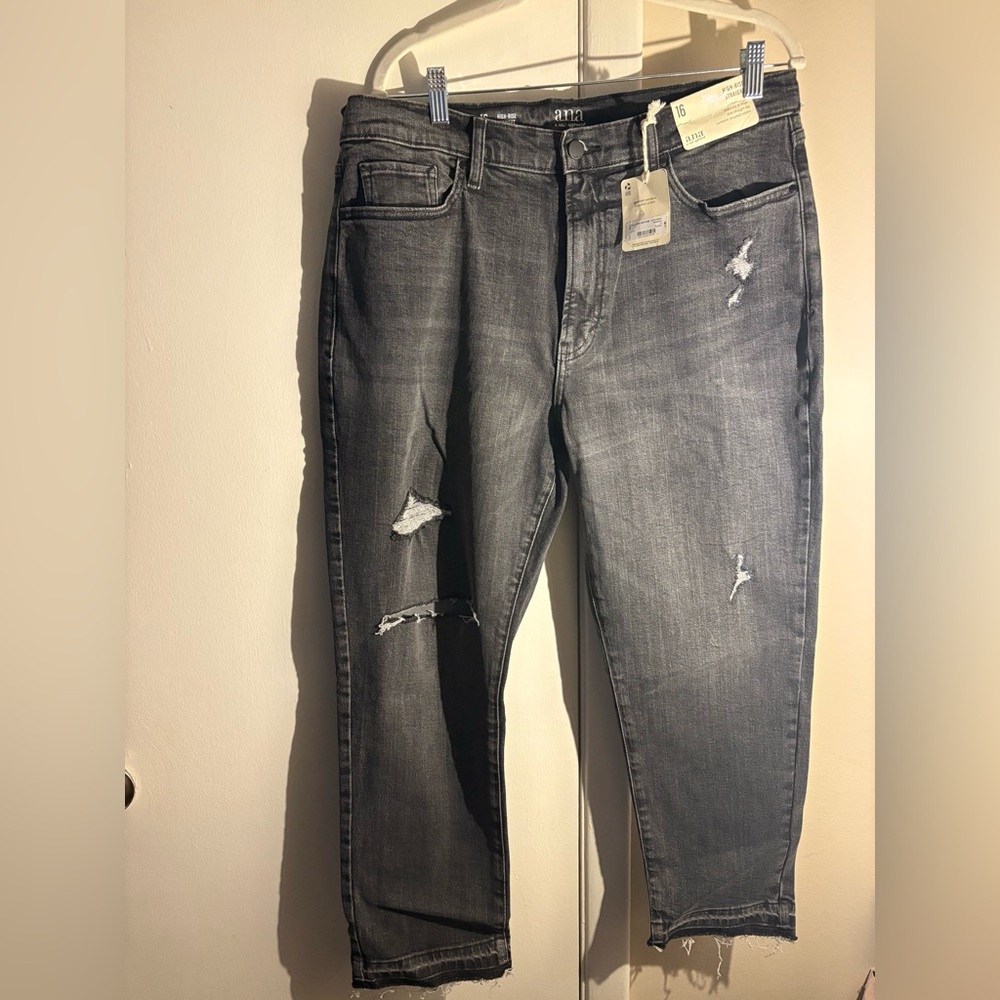 a.n.a Women's High Rise Distressed Gray Jeans